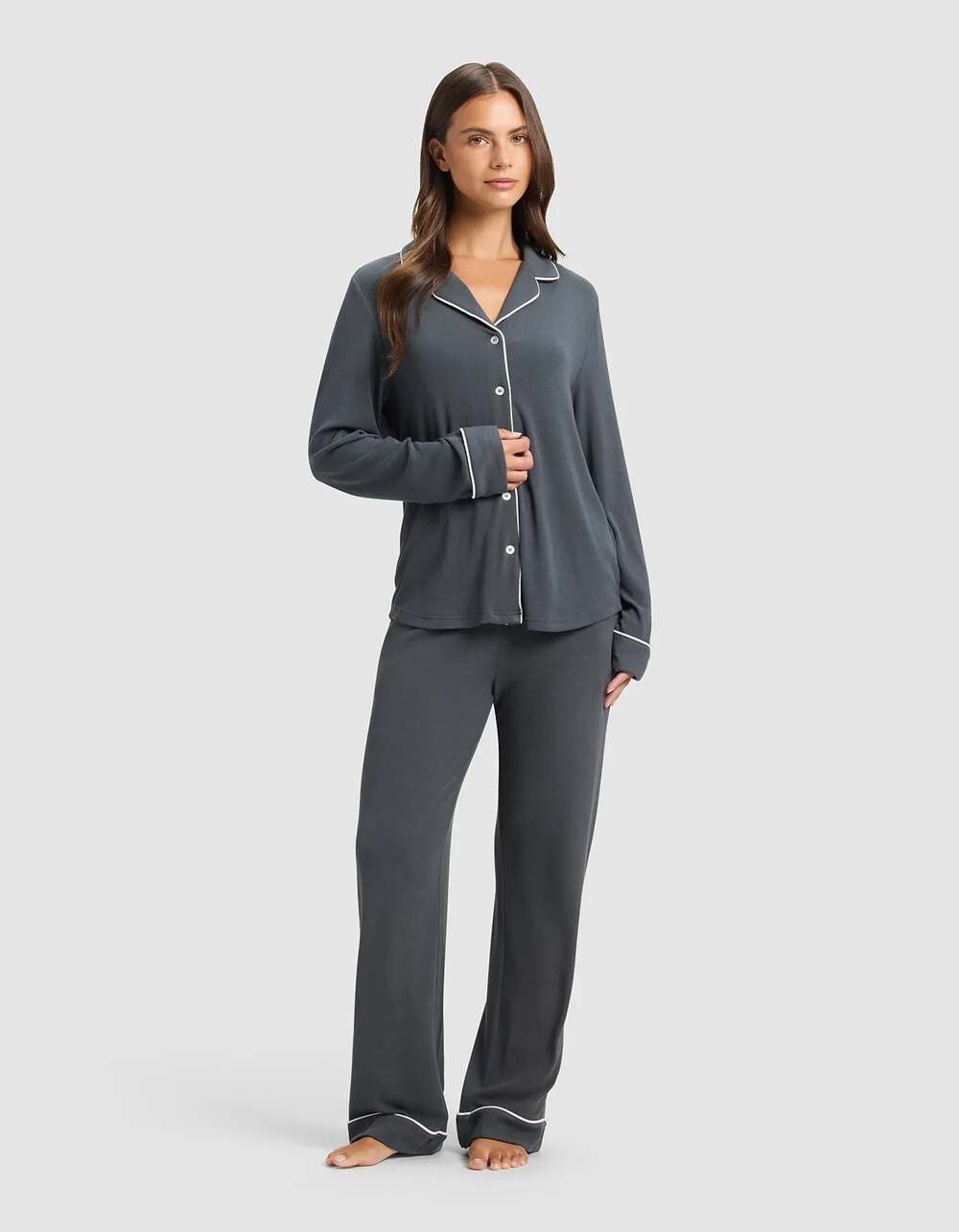 Cozy Earth Women's Bamboo Rib Knit Classic Pajama Set, Graphite